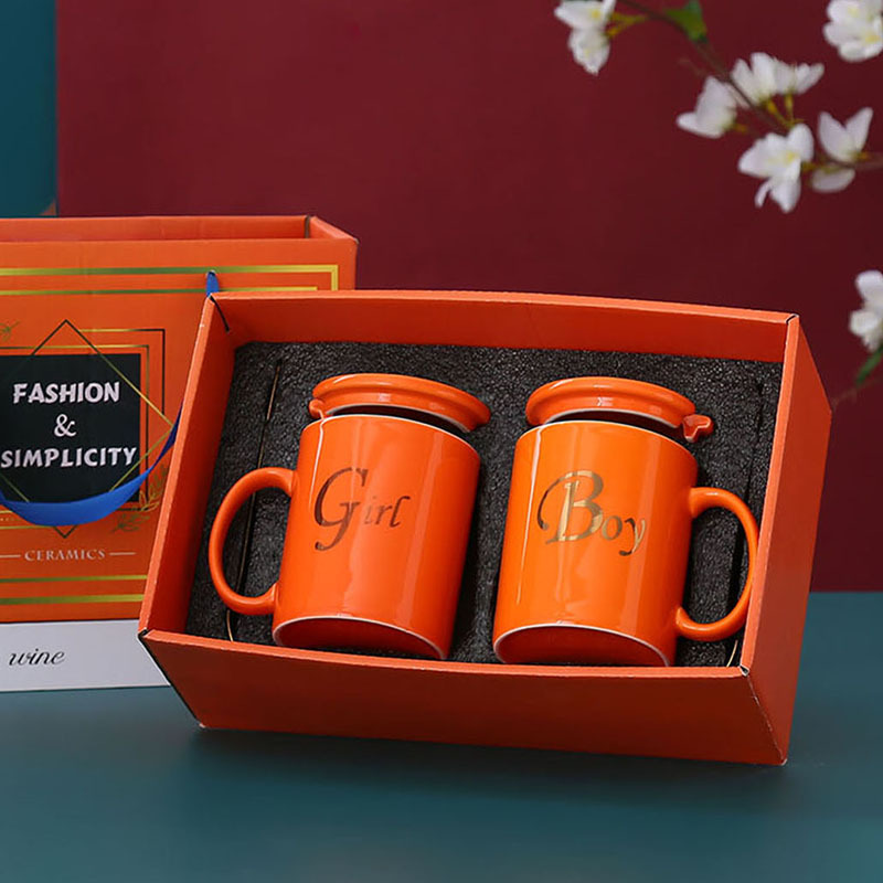 Orange Ceramic Cup Gift Set – Corporate Promotional Gift Pair