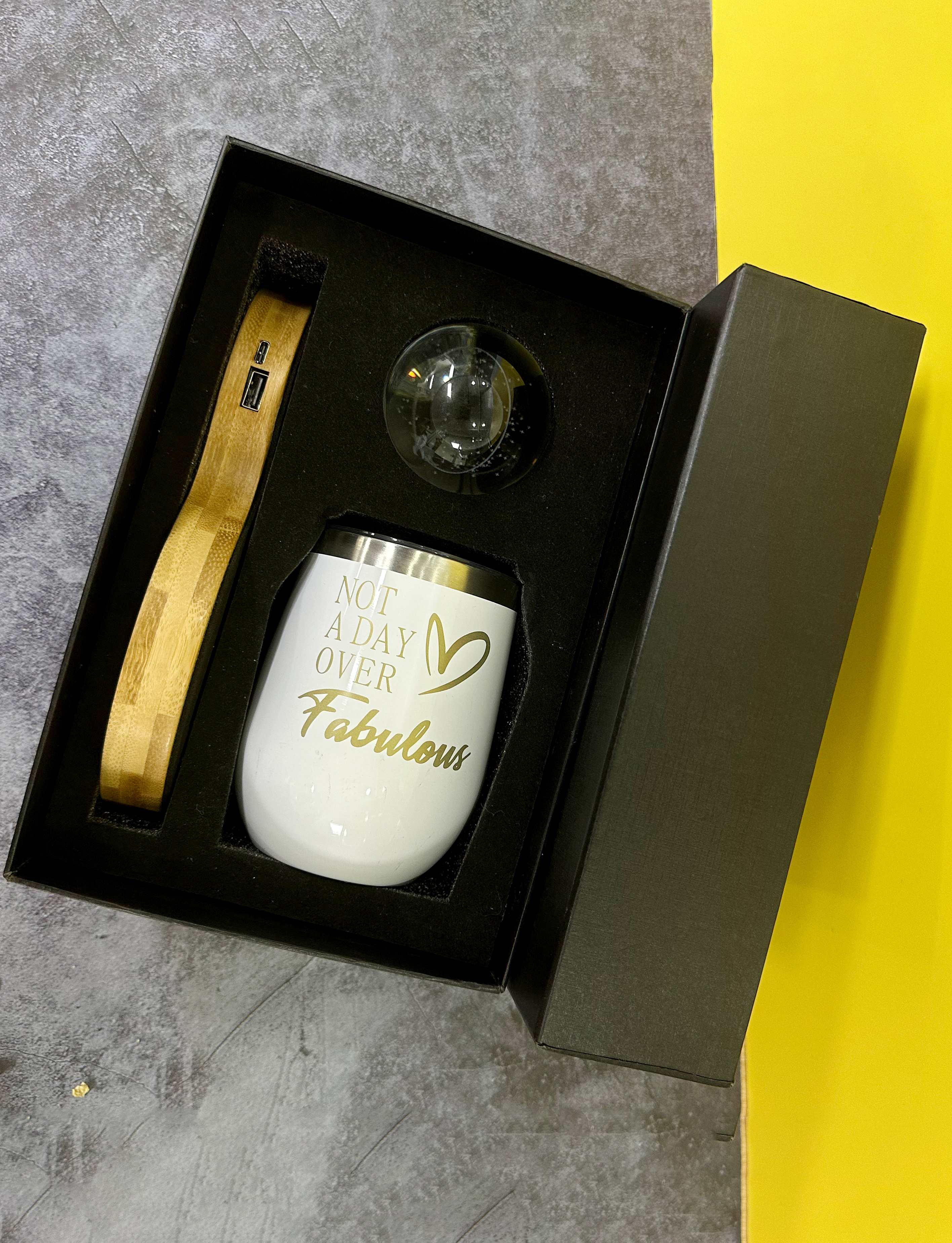 Wood Wireless Charger with 3D Logo and Stainless Steel Egg Mug Gift Set