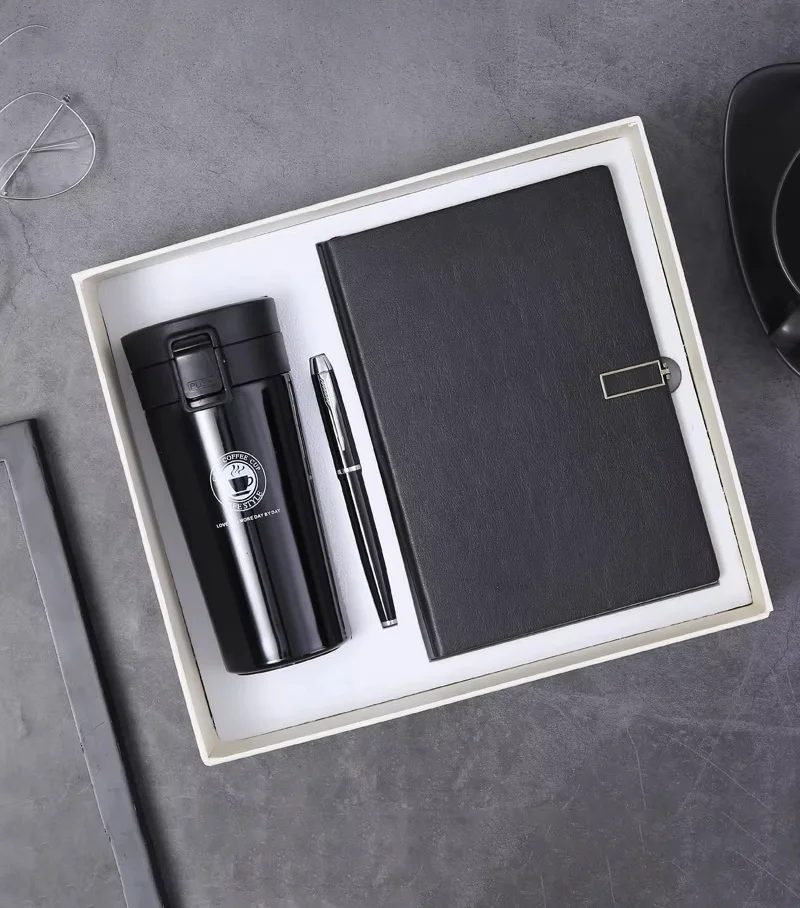 304 Stainless Coffee Mug, A5 Perfect Binding Notebook and Metal Pen Gift Set