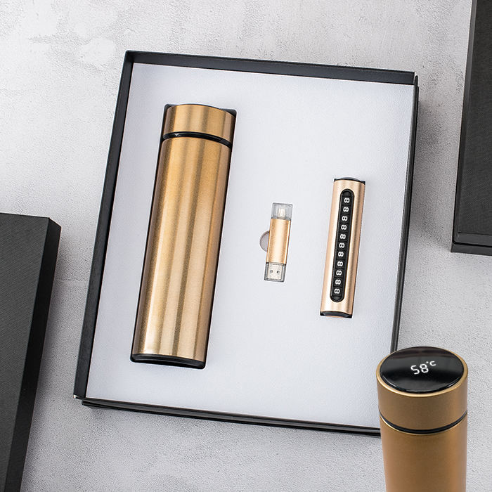 304 Stainless Steel Thermos Bottle with Temperature Display, USB Flash Drive 16G & Number Plate Gift Set