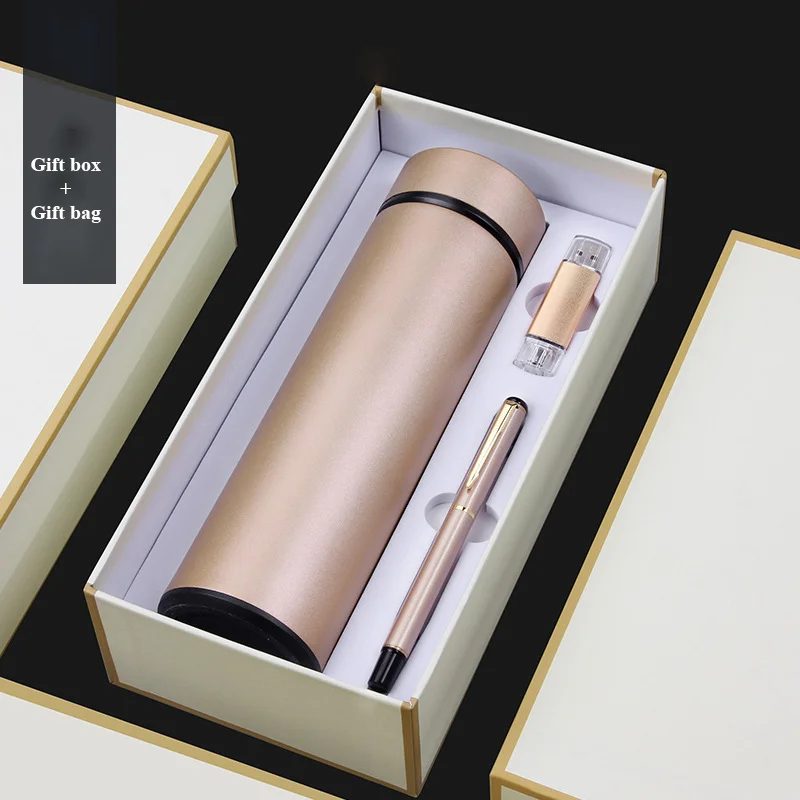 304 Stainless Steel Bottle, Metal Pen and USB Flash Drive 16G Gift Set gallery 1