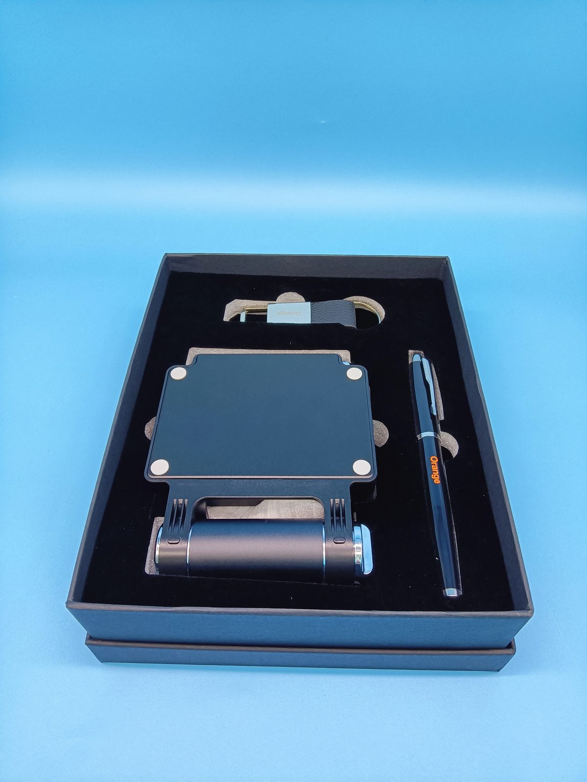 Phone Holder Speaker, PU + Metal Keychain and Metal Pen Gift Set