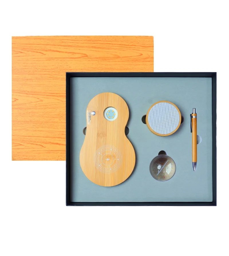 Wood wireless charger with 3D logo inside the ball Gift Set