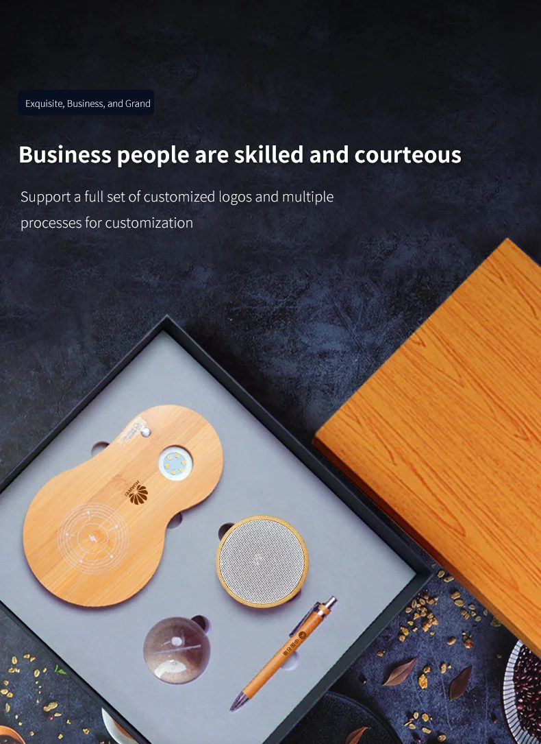 Wood wireless charger with 3D logo inside the ball Gift Set gallery 2