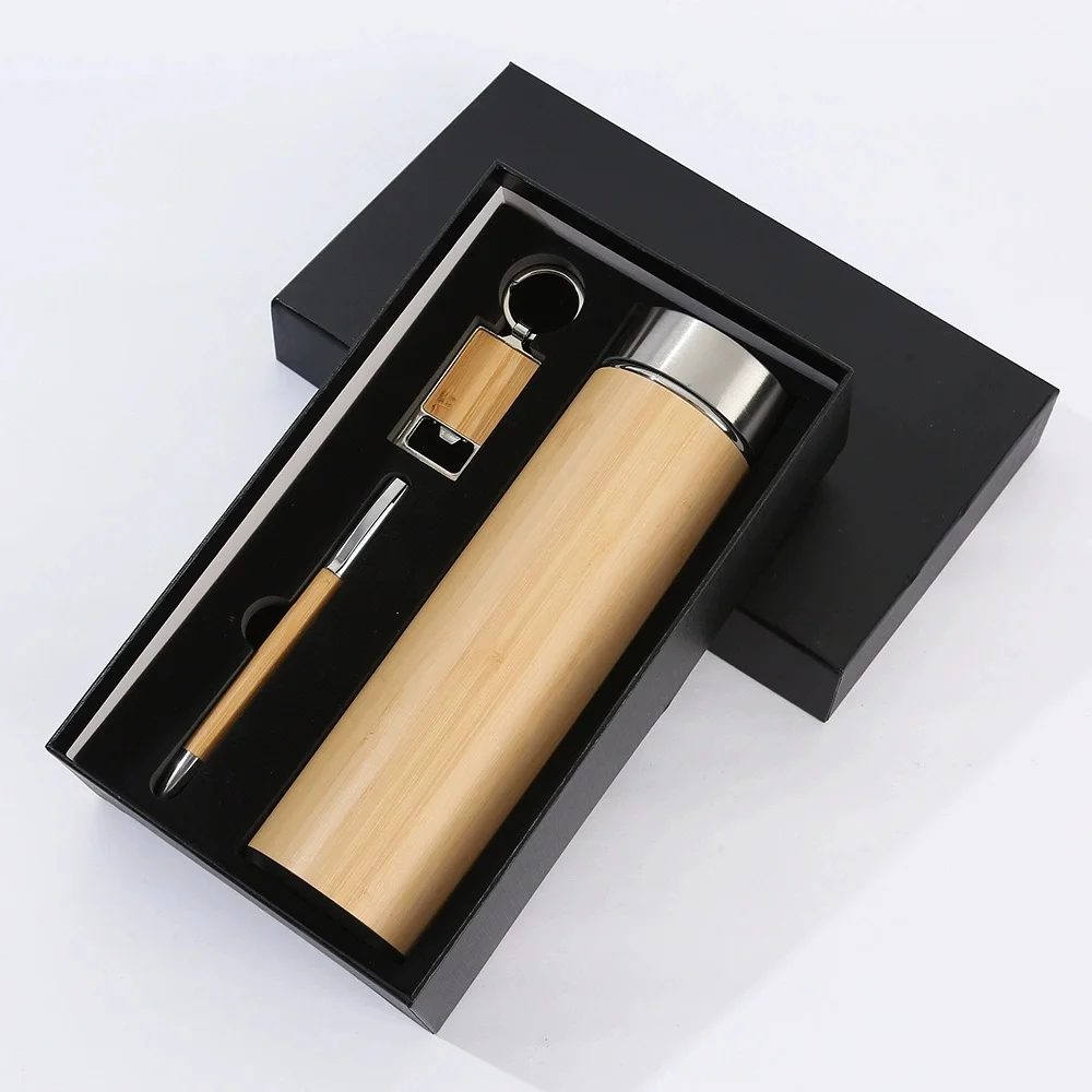 Wood Keychain, Wood Pen and Wood Bottle Gift Set