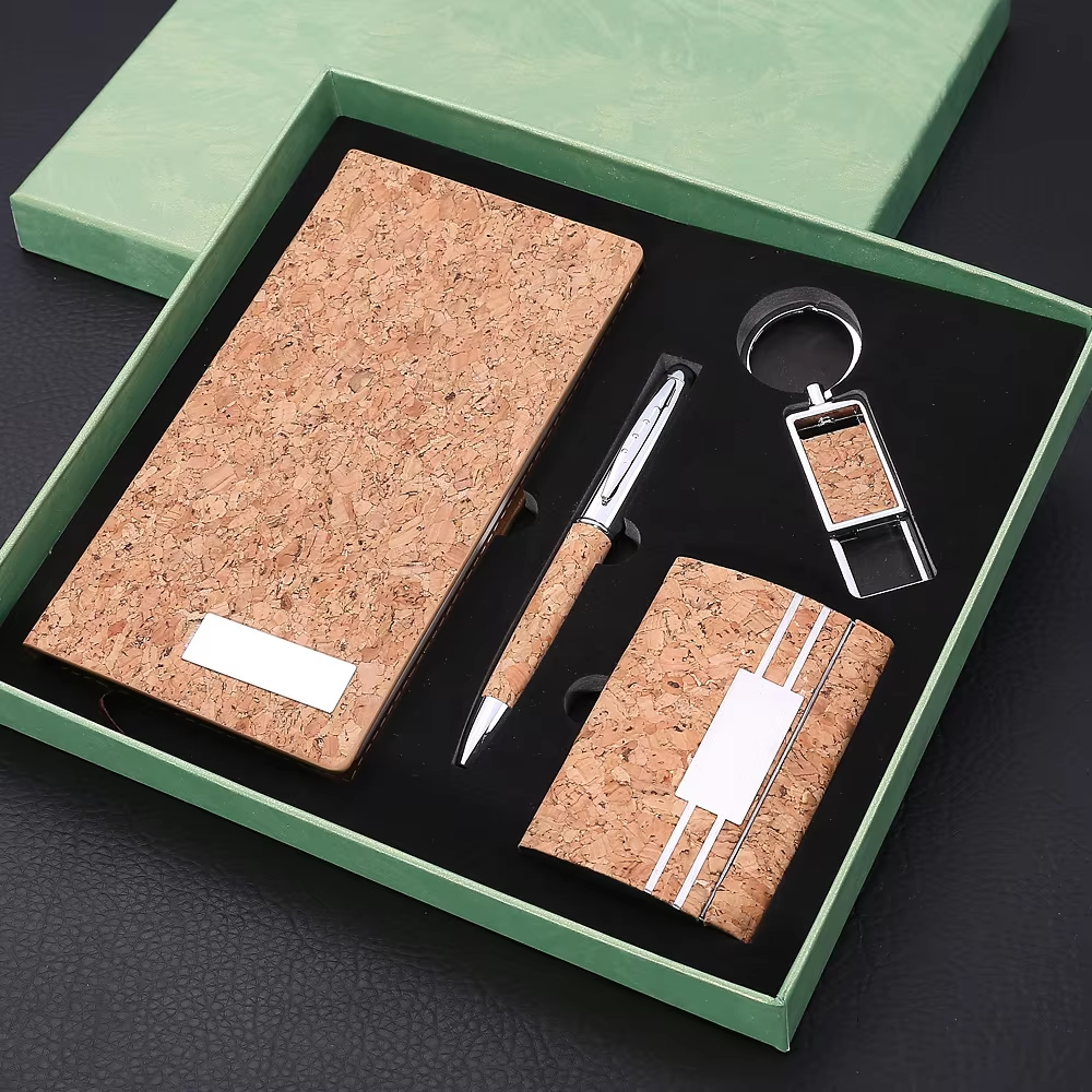 Cork and Metal Executive Gift Set with A6 Notebook