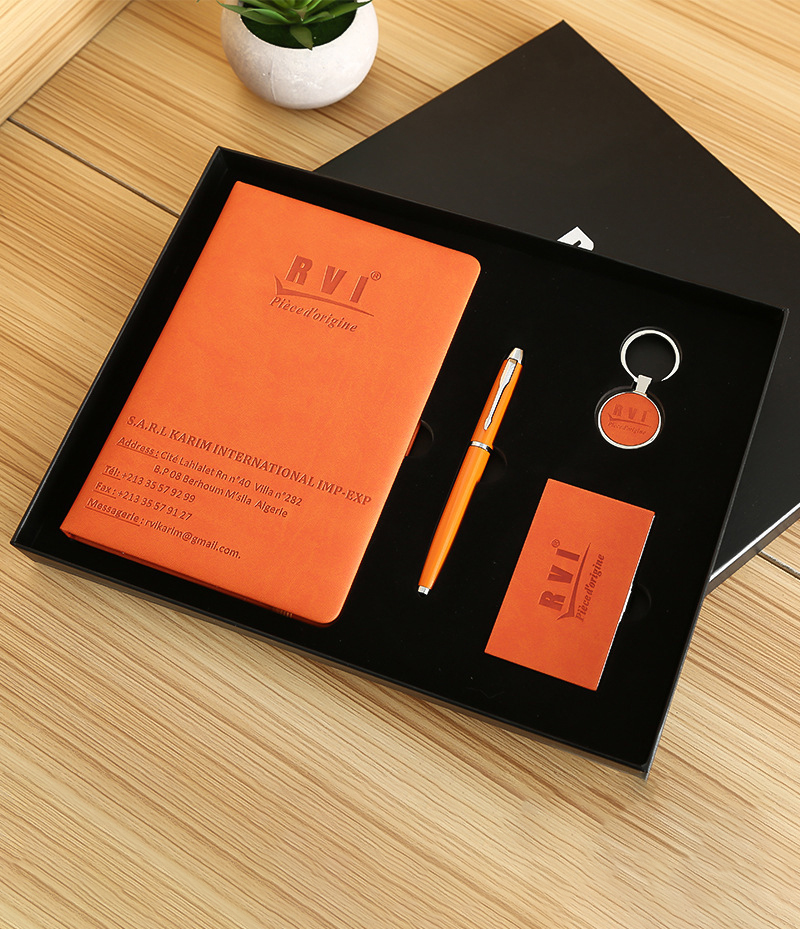 A5 Perfect Binding Notebook, Metal Pen, PU + Metal Keychain and Cardholder Gift Set