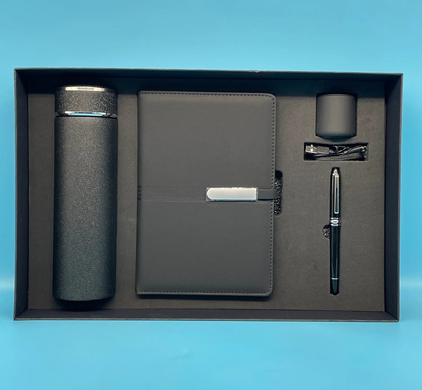 Premium Corporate Gift Set with Vacuum Cup, Notebook, Mini Speaker & Metal Pen
