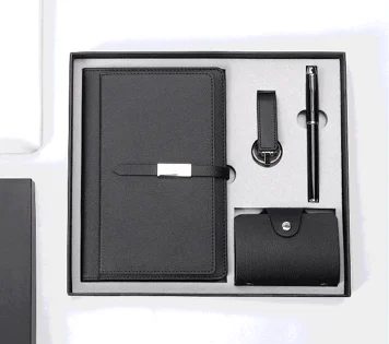 A5 Perfect Binding Notebook, Cardholder, PU + Metal Keychain and Metal Pen Gift Set
