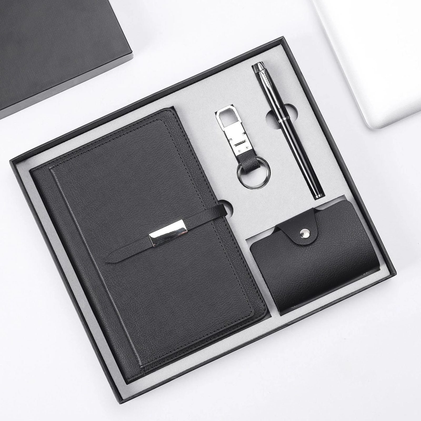 A5 Perfect Binding Notebook, Cardholder, PU + Metal Keychain and Metal Pen Gift Set gallery 2