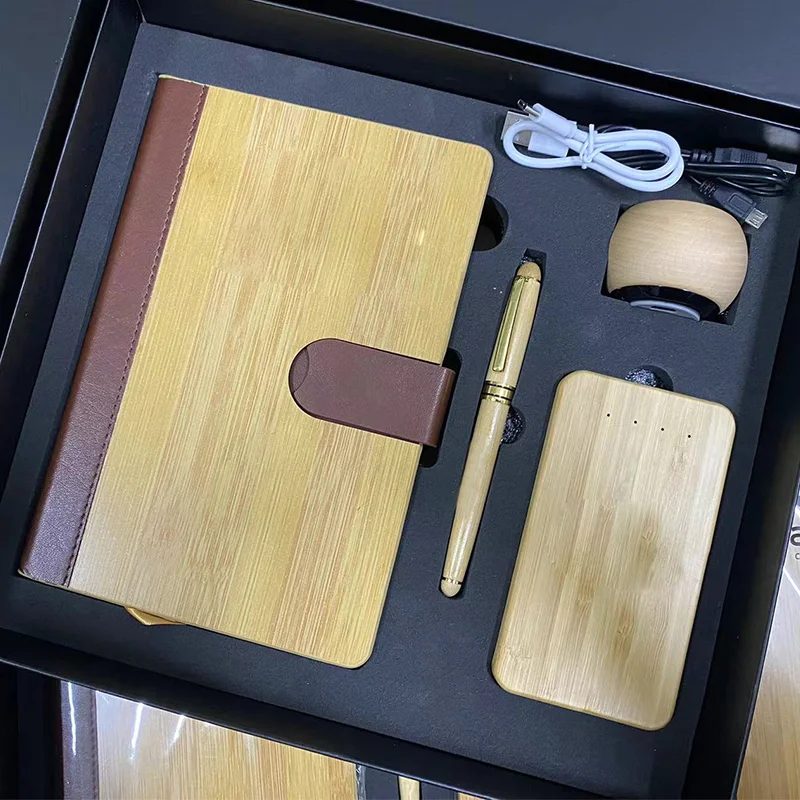 Wooden Executive Gift Set with A5 Notebook, Pen, Bluetooth Speaker & 5,000mAh Power Bank