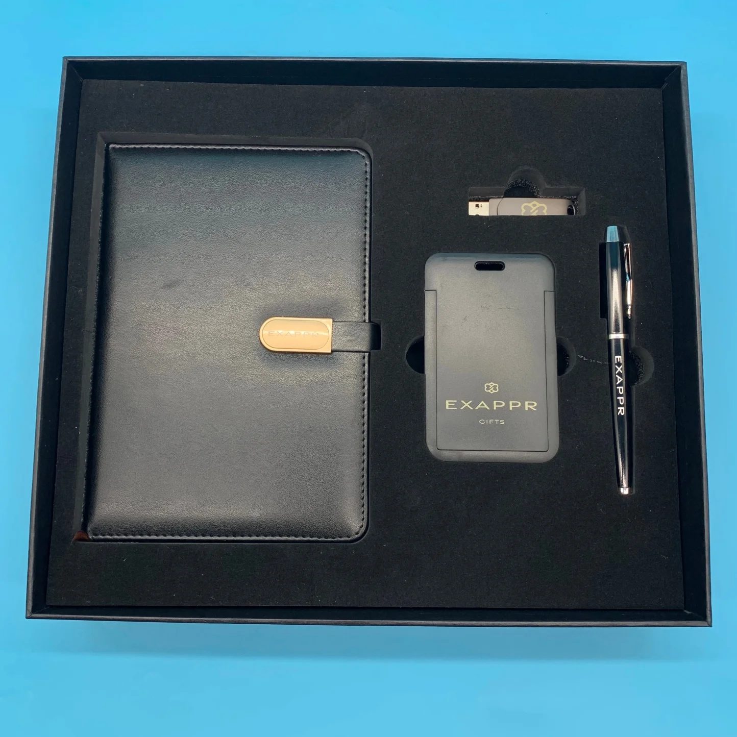 A5 perfect binding notebook, U disk 16GB, Cardholder and Metal pen gift set