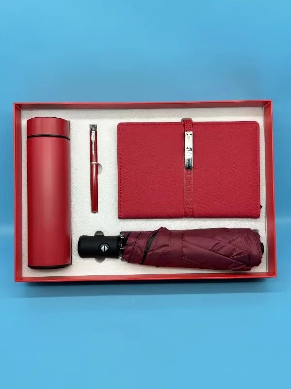 304 Stainless steel bottle without temperature display, Metal pen, Umbrella and A5 perfect binding notebook gift set gallery 2
