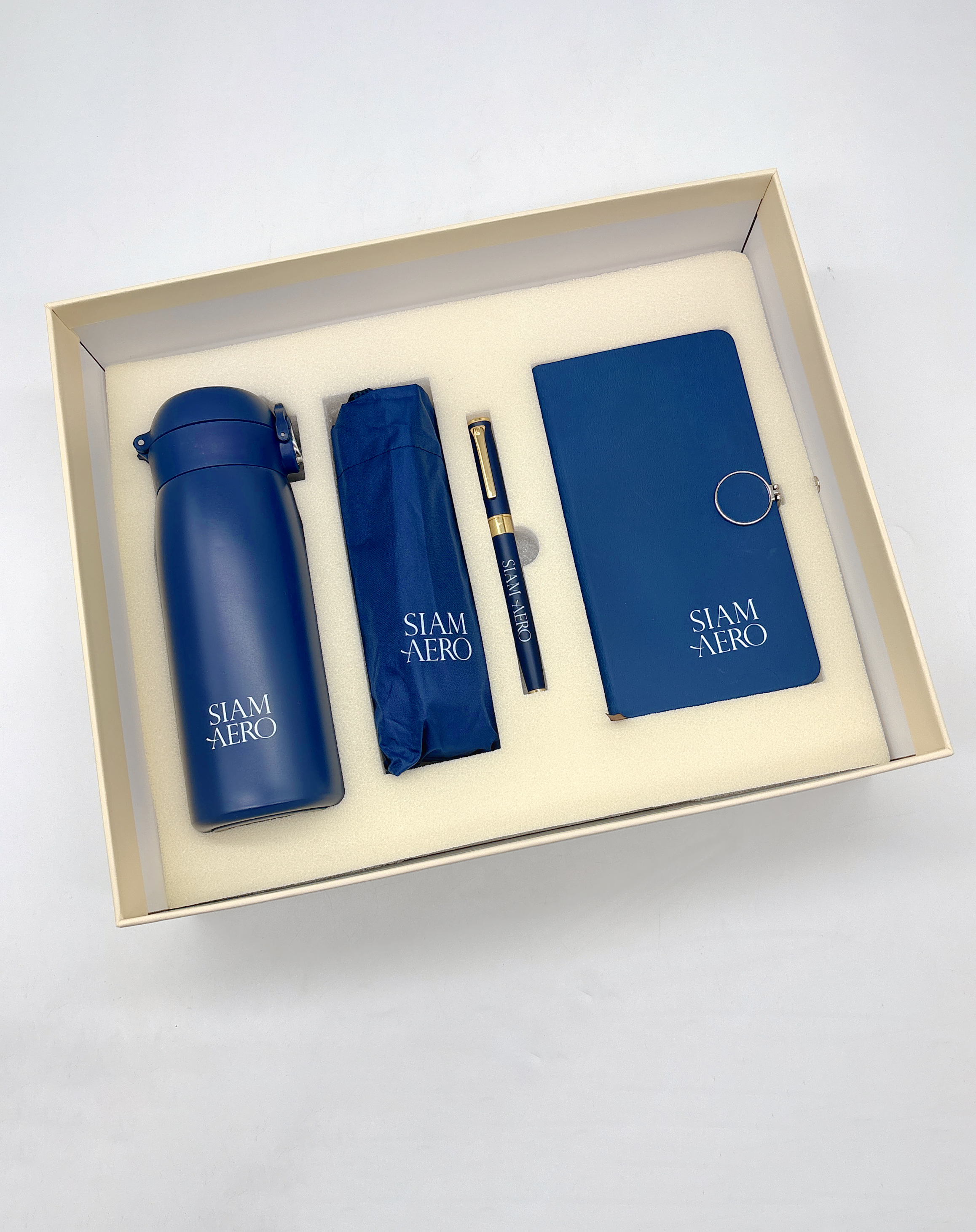 304 Stainless Steel Bottle, Automatic Umbrella, Metal Pen & A6 Notebook Corporate Gift Set