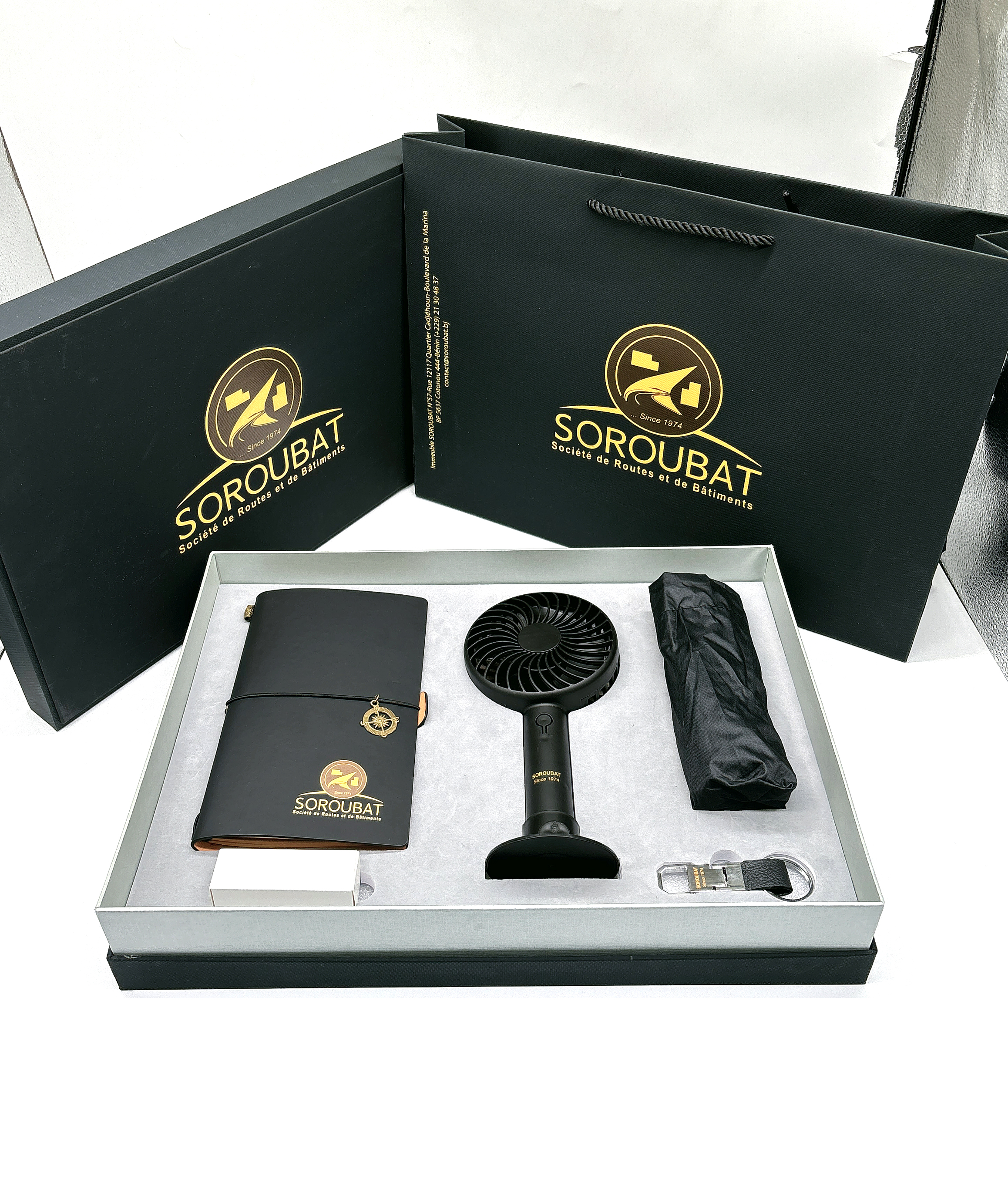 Corporate Gift Set with Notebook, Fan, Umbrella & Keychain