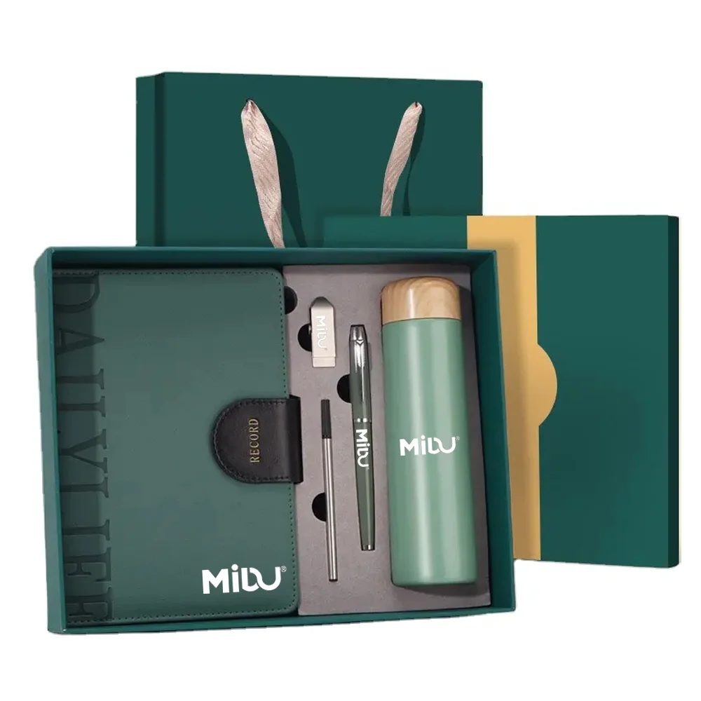 304 Stainless Steel Thermos Cup with Wood Cover, Metal Pen, 16GB USB Flash Drive and A5 Notebook Gift Set gallery 5