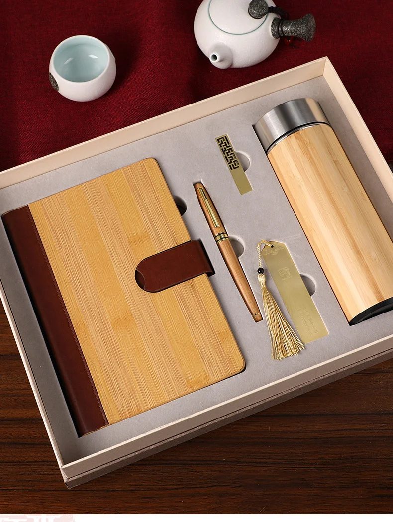 Bamboo A5 Notebook, Wood Pen, Metal U Flash Drive 16GB, Bookmark and Bamboo Thermos Cup Gift Set gallery 3
