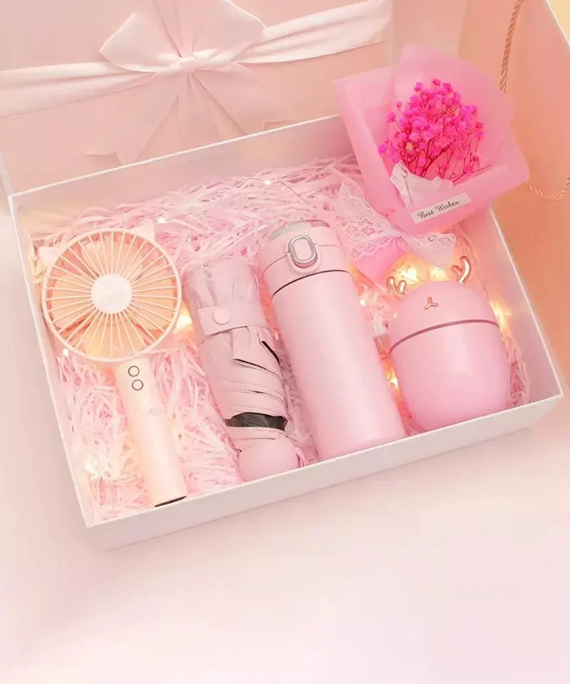 Mini Fan, Stainless Steel Thermos Cup, Automatic Umbrella & Humidifier Gift Set