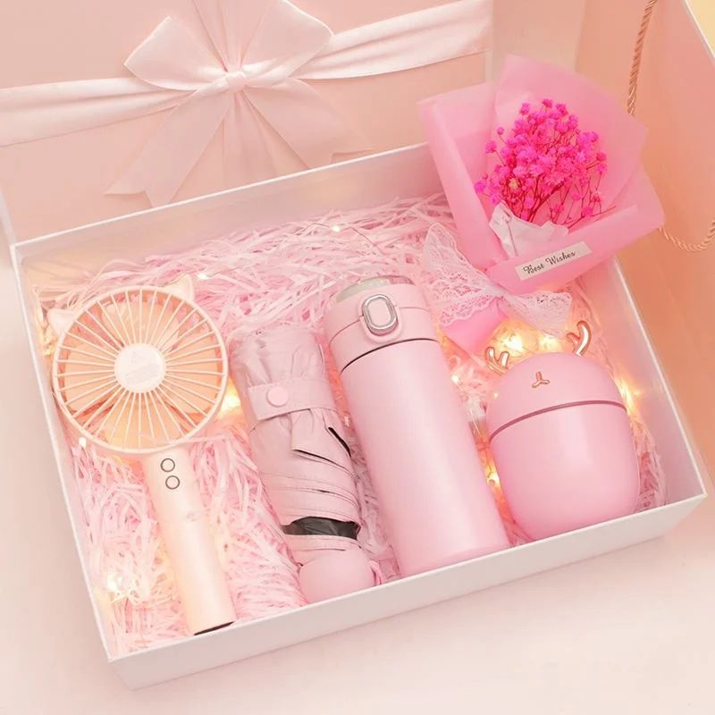 Mini Fan, Stainless Steel Thermos Cup, Automatic Umbrella & Humidifier Gift Set gallery 1