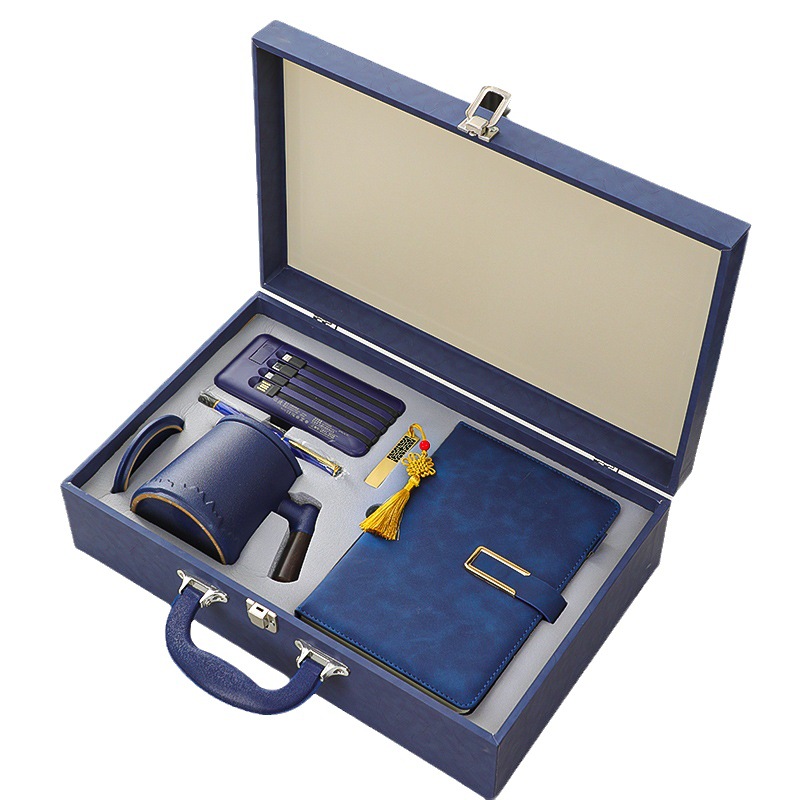 A5 Notebook, Metal Pen, U Flash Drive 16GB, Ceramic Cup and Power Bank 10,000mAh with Build-in Cable Gift Set