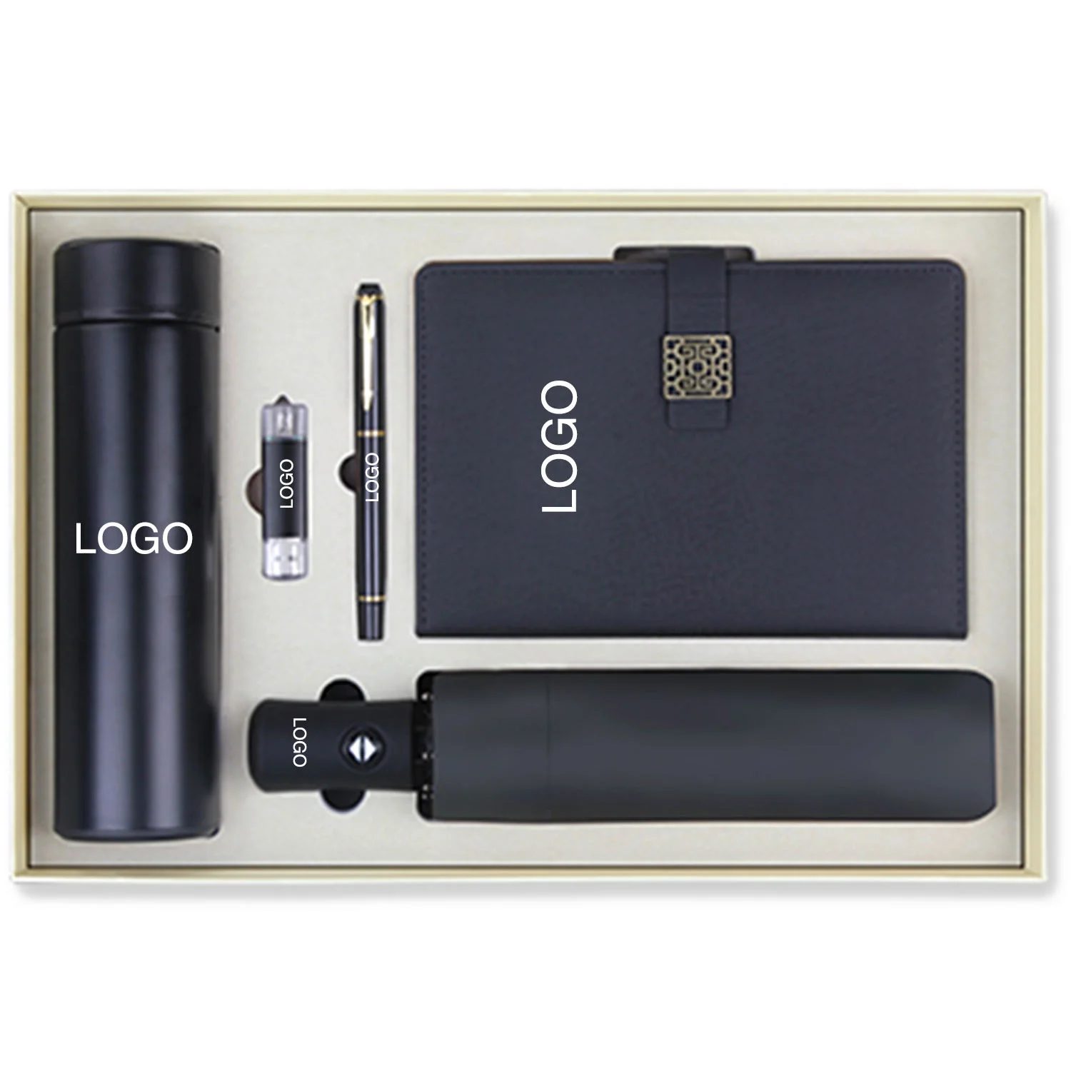 Premium Corporate Gift Set with Stainless Steel Bottle, 16GB USB Flash Drive & More
