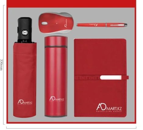 Premium Corporate Gift Set with Stainless Steel Bottle, Umbrella, Pen, Wireless Mouse & Notebook