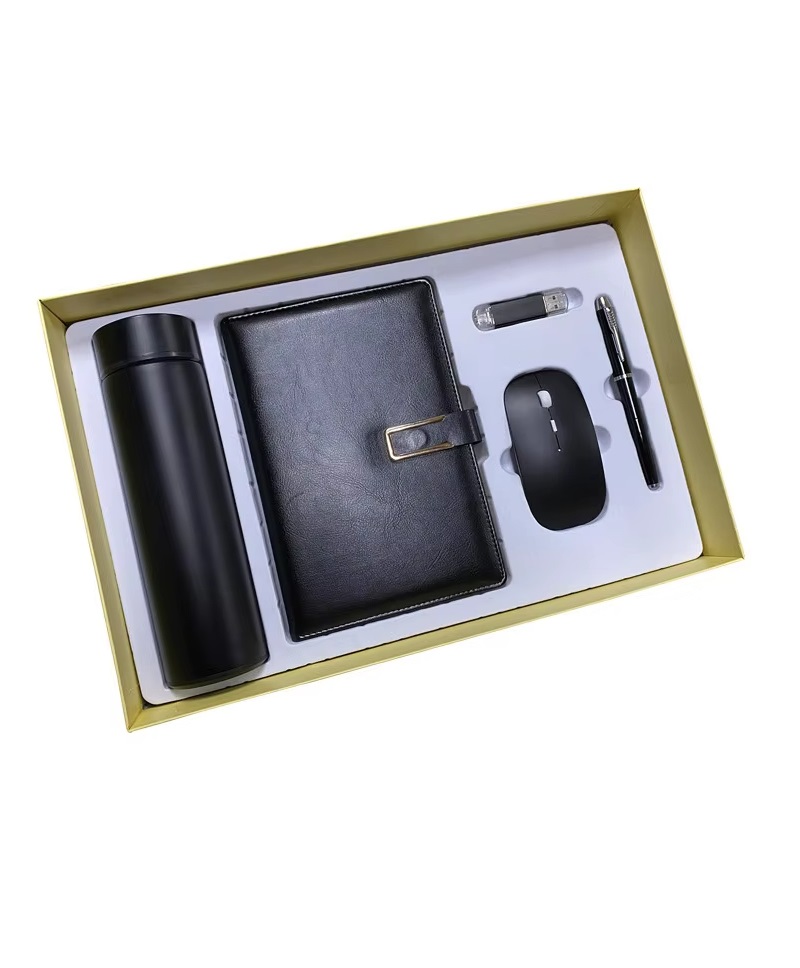 Custom Corporate Gift Set with Stainless Steel Bottle, 16GB USB Drive, Pen, Wireless Mouse & Notebook