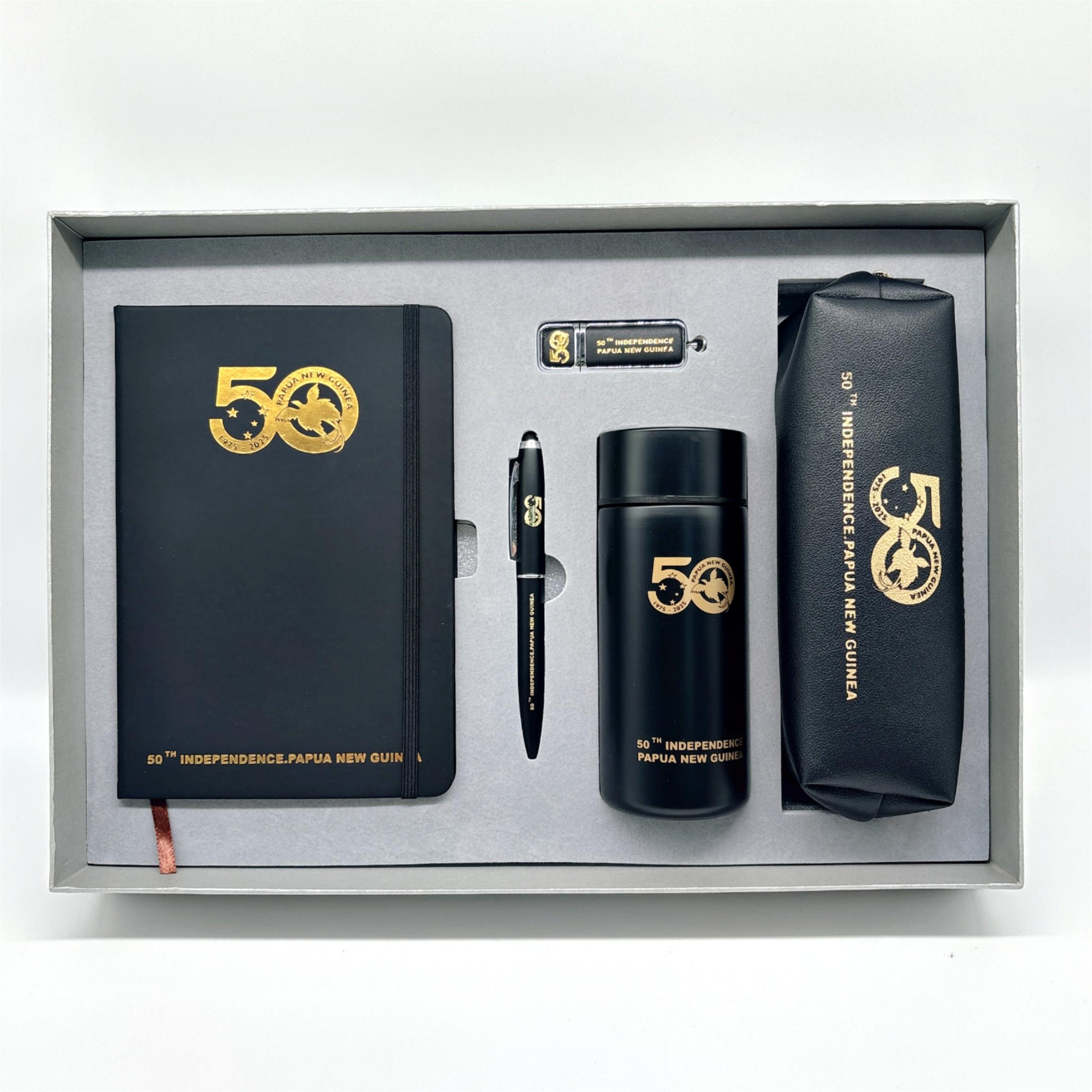 A5 Notebook, Metal Pen, USB 16GB, PU Leather Pencil Box & 350ML Vacuum Cup Gift Set
