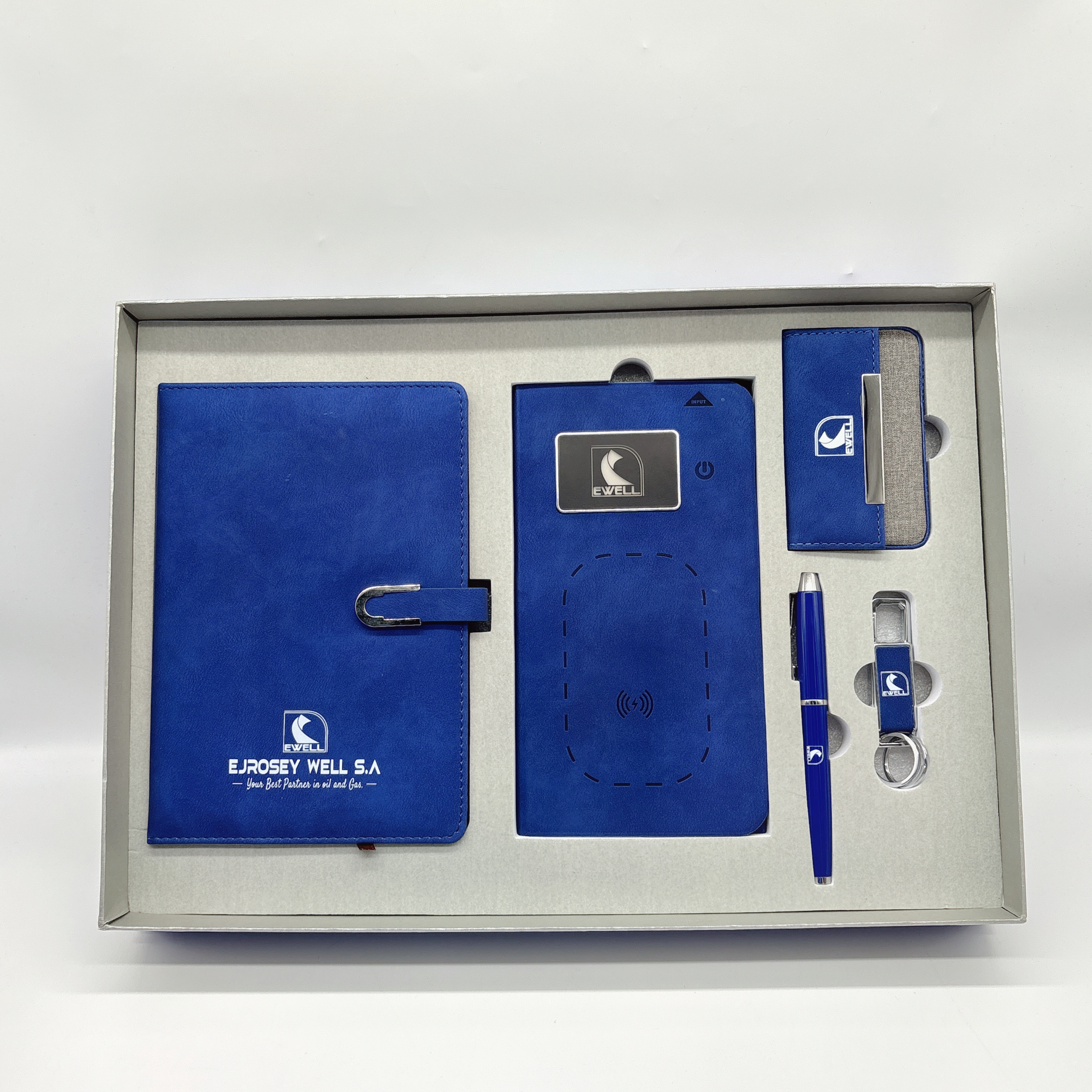 Custom Logo Corporate Gift Set with A5 Notebook, Wireless Charger Mouse Pad & Accessories