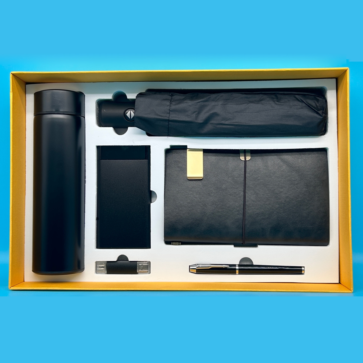 Premium Corporate Gift Set with Stainless Steel Bottle, Power Bank & More