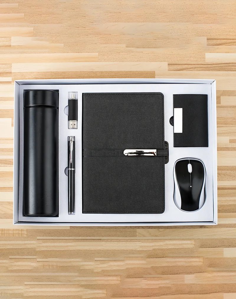 Premium 6-Piece Corporate Gift Set with Stainless Bottle, 16GB Flash Drive & Wireless Mouse