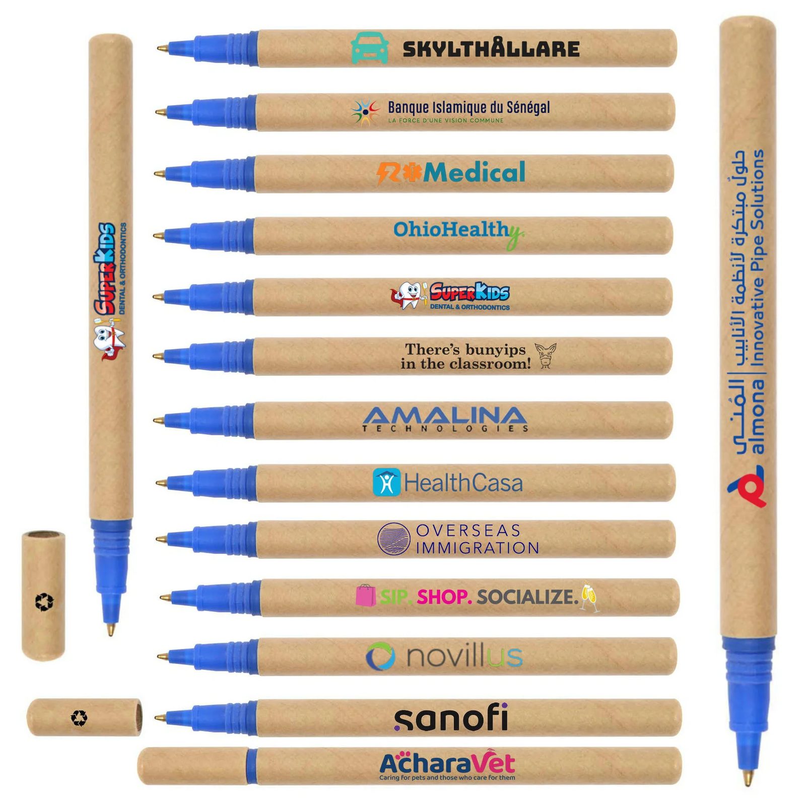 kraft paper stick pen with blue ink