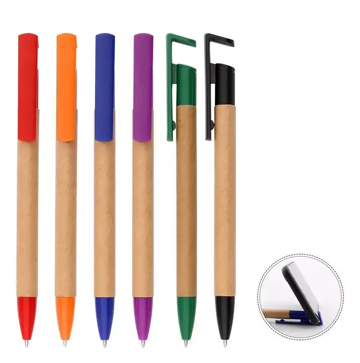 paper retractable ball pen with phone holder