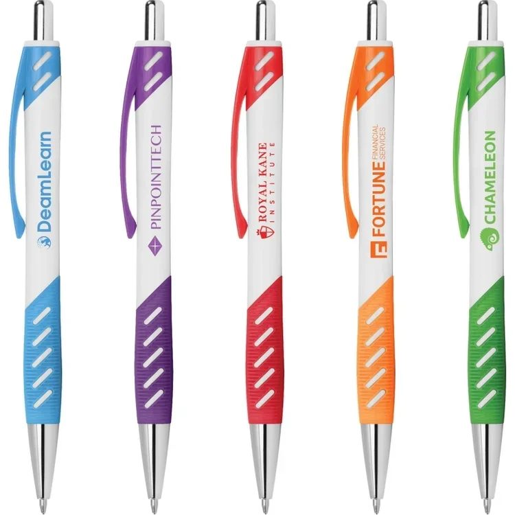 White soft grip retractable ball pen