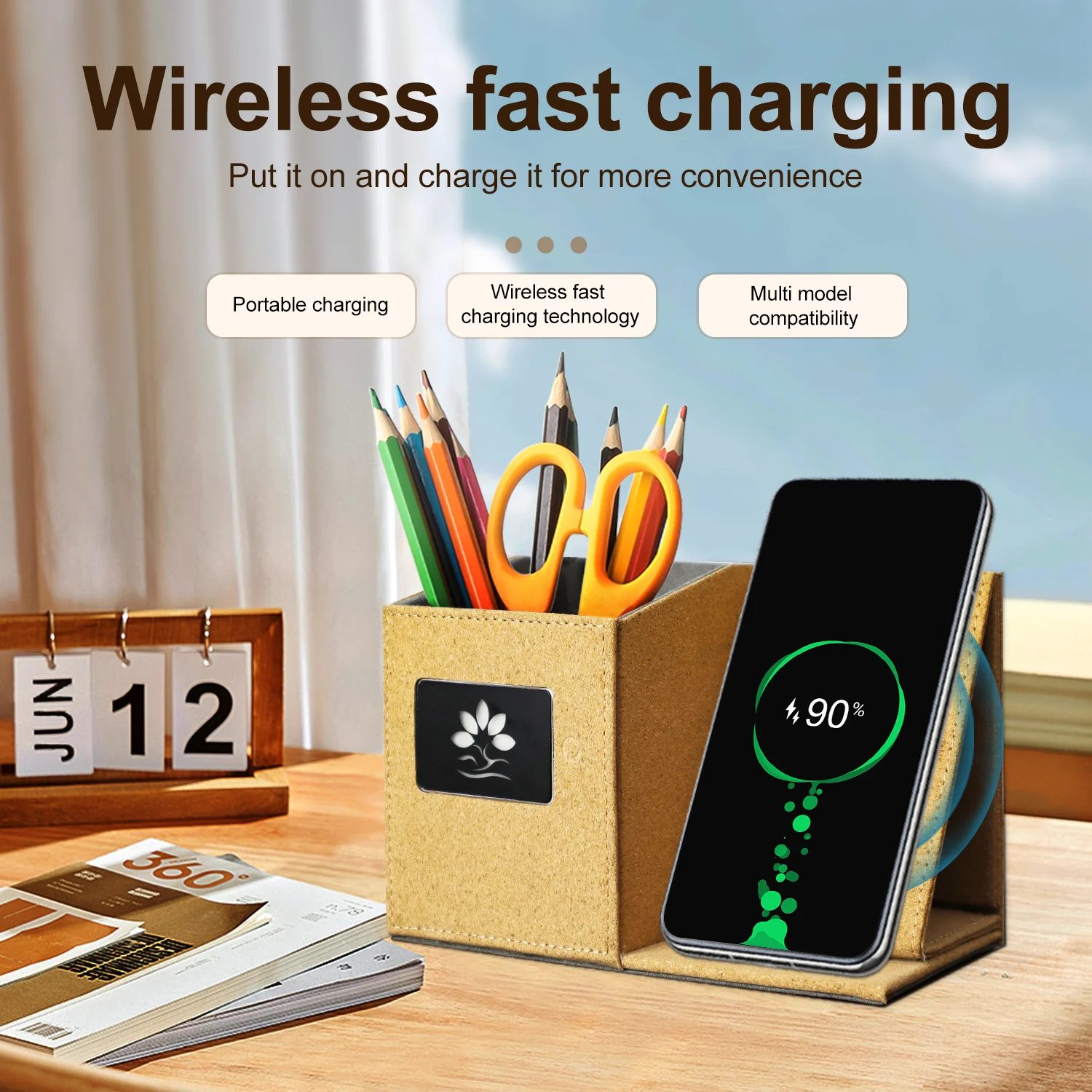 LED logo Pen Holder with Wireless Charger gallery 1